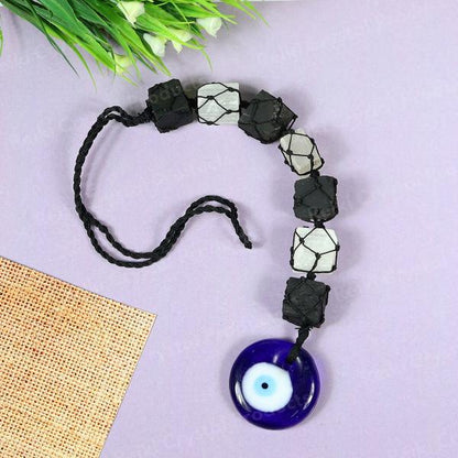 Black Tourmaline / Evil Eye With Selenite Mix Tumble Stone Car Hanging / Door Hanging Accessories