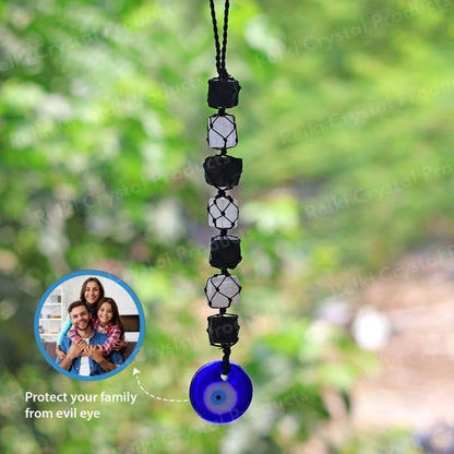 Black Tourmaline / Evil Eye With Selenite Mix Tumble Stone Car Hanging / Door Hanging Accessories