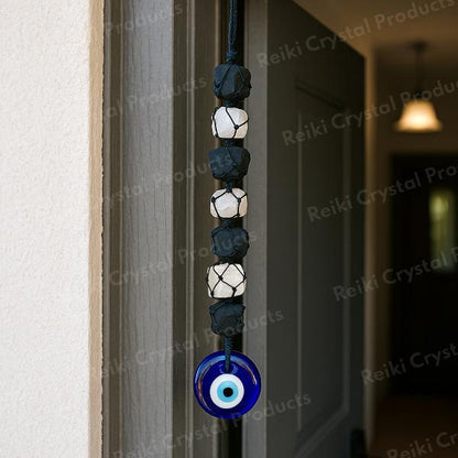 Black Tourmaline / Evil Eye With Selenite Mix Tumble Stone Car Hanging / Door Hanging Accessories