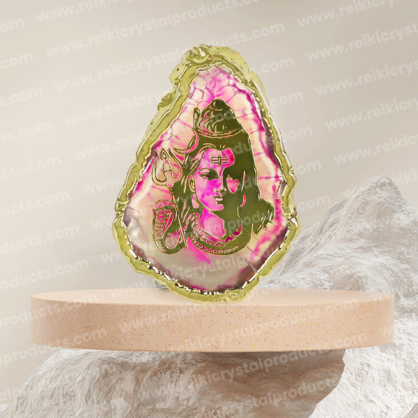 Crystal Stone Agate Shiva Symbol Sileces & Coaster for Table Decoration