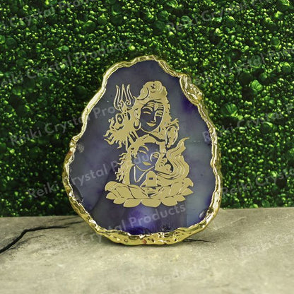 Crystal Stone Agate Shiv Shakti Sileces & Coaster for Table Decoration
