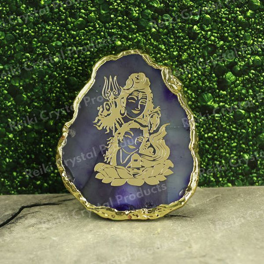 Crystal Stone Agate Shiv Shakti Sileces & Coaster for Table Decoration