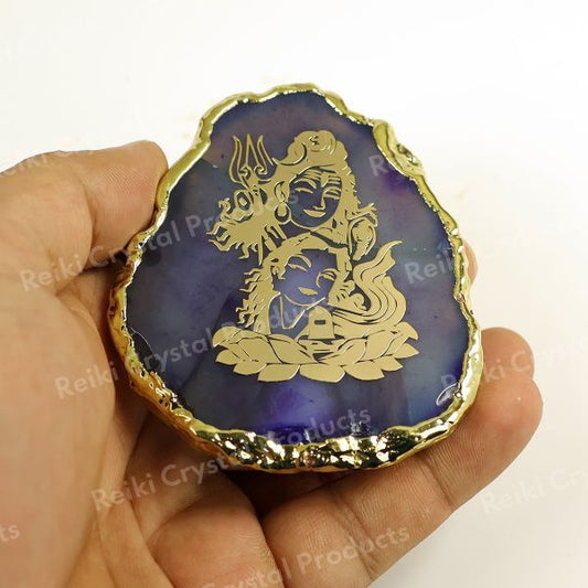 Crystal Stone Agate Shiv Shakti Sileces & Coaster for Table Decoration