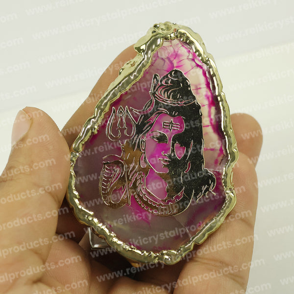 Crystal Stone Agate Shiva Symbol Sileces & Coaster for Table Decoration