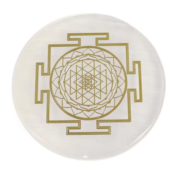 Selenite Shree Yantra Symbol Charging Plate for Reiki Crystal Cleansing Size 7.6 cm (3 inch)