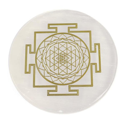 Selenite Shree Yantra Symbol Charging Plate for Reiki Crystal Cleansing Size 7.6 cm (3 inch)