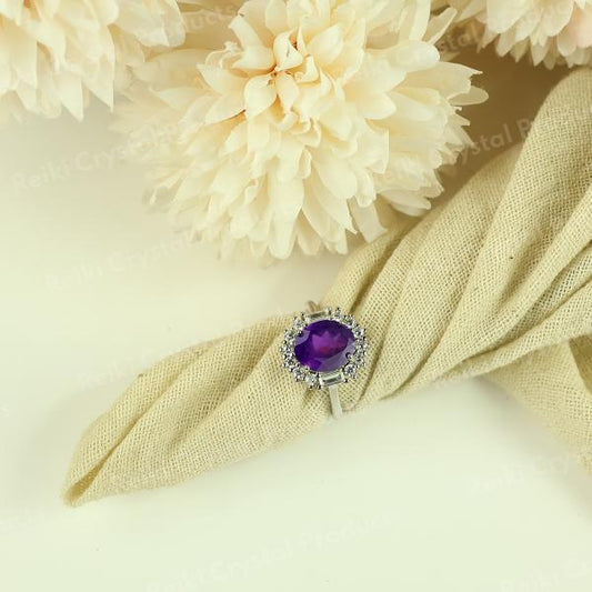 AAA Natural Amethyst Adjustable Gemstone Ring for Women Girls