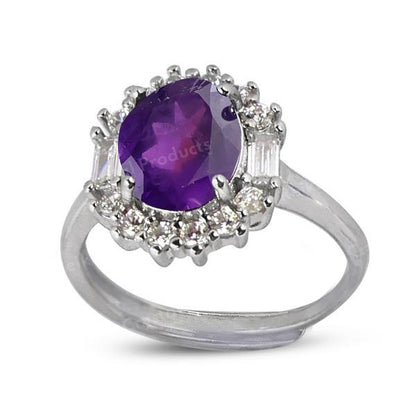 AAA Natural Amethyst Adjustable Gemstone Ring for Women Girls