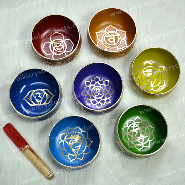 7 Chakra Singing Bowl Tibetan Buddhist Prayer Instrument with Wooden Stick, Singing Bowls Set of 7
