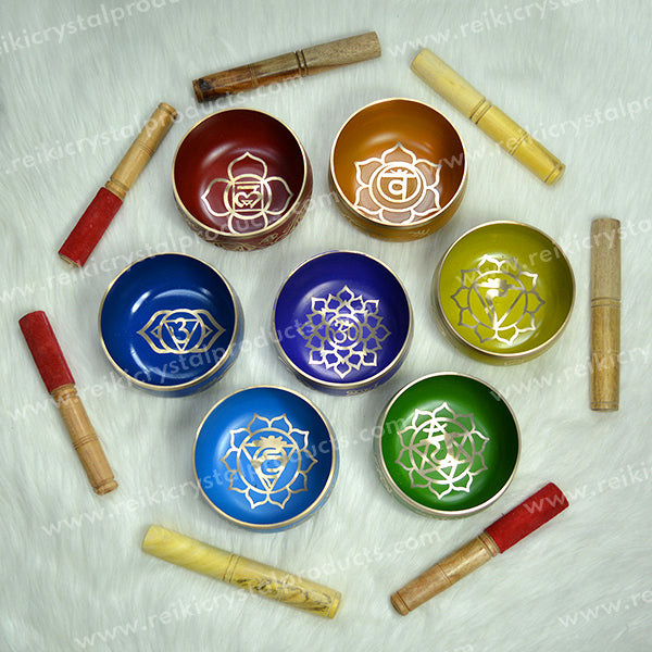 7 Chakra Singing Bowl Tibetan Buddhist Prayer Instrument with Wooden Stick, Singing Bowls Set of 7