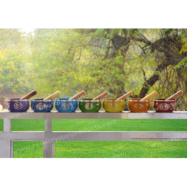 7 Chakra Singing Bowl Tibetan Buddhist Prayer Instrument with Wooden Stick, Singing Bowls Set of 7