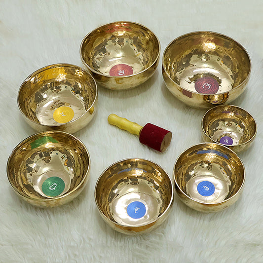 Handmade Pure Brass 7 Chakra Singing Bowl Meditation Tibetan Buddhist Prayer Instrument with Wooden Stick Singing Bowls Set of 7
