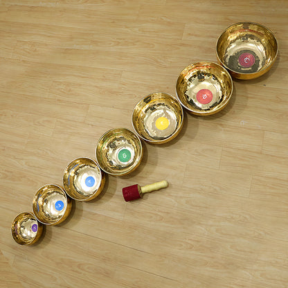 Handmade Pure Brass 7 Chakra Singing Bowl Meditation Tibetan Buddhist Prayer Instrument with Wooden Stick Singing Bowls Set of 7