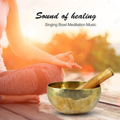 Handmade Pure Brass 7 Chakra Singing Bowl Meditation Tibetan Buddhist Prayer Instrument with Wooden Stick Singing Bowls Set of 7
