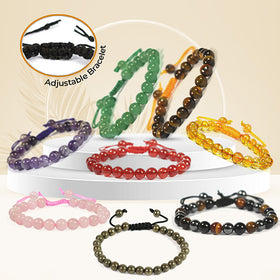 Natural Single Line Stone Macrame Nylon Cord Adjustable 8 mm Bracelet for Unisex