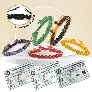 Certified Natural Single Line Stone Macrame Nylon Cord Adjustable 8 mm Bracelet for Unisex