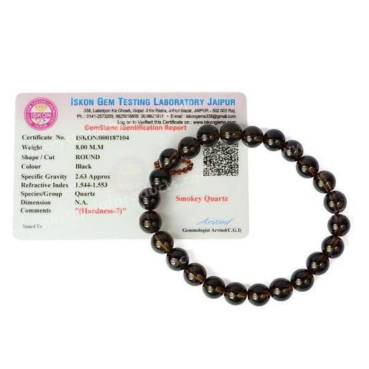 Certified Smoky Quartz 8 mm Round Bead Bracelet