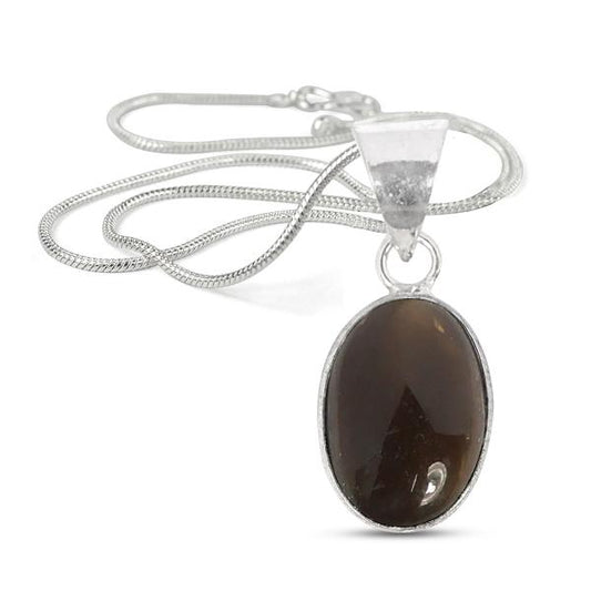Natural Smoky Quartz Oval Shape Pendant Locket with Metal Chain for Unisex