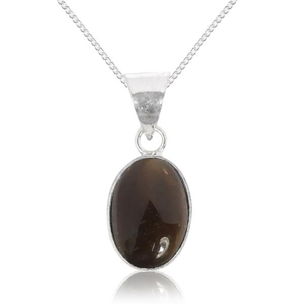 Natural Smoky Quartz Oval Shape Pendant Locket with Metal Chain for Unisex