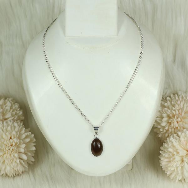 Natural Smoky Quartz Oval Shape Pendant Locket with Metal Chain for Unisex
