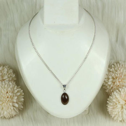 Natural Smoky Quartz Oval Shape Pendant Locket with Metal Chain for Unisex