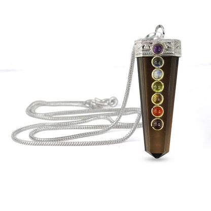 Natural Crystal Stone 7 Chakra Flat Stick Pendant Size 45-50 mm with Metal Chain