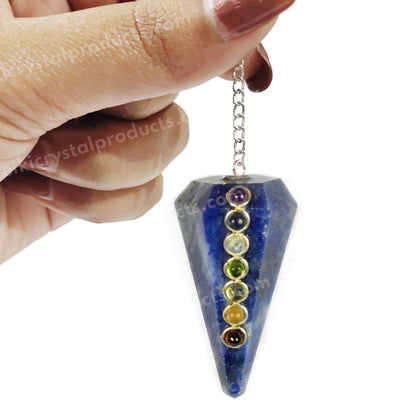 Natural Stone 7 Chakra Six Faceted Dowser - Pendulum