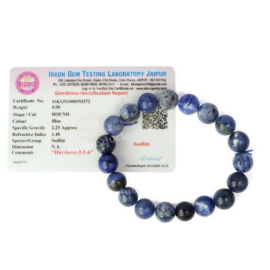 Certified Sodalite 10 mm Round Bead Bracelet