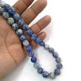 Sodalite gemstone 10mm round beads strand with blue white patterns