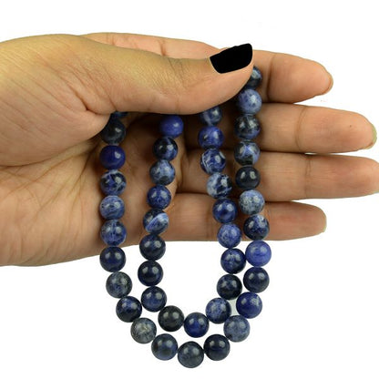 Sodalite gemstone 8mm round beads strand with blue patterns