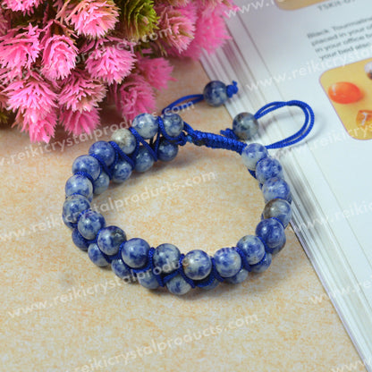 Natural Double Line Stone Macrame Nylon Cord Adjustable 8 mm Bracelet for Unisex