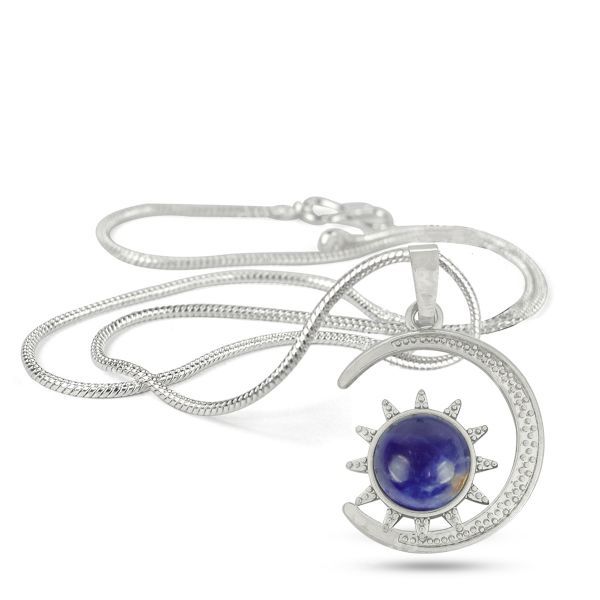 Natural Crystal Stone Sun And Moon Shape Pendant - Locket with Metal Chain