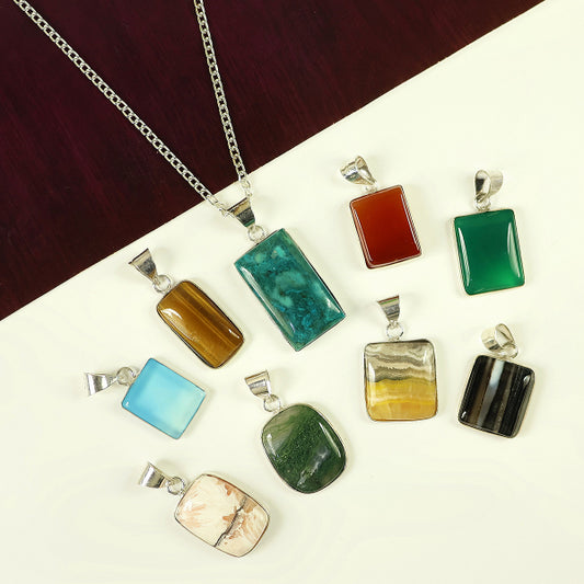 Natural AAA Quality Square Shape Pendant - Locket with Metal Chain
