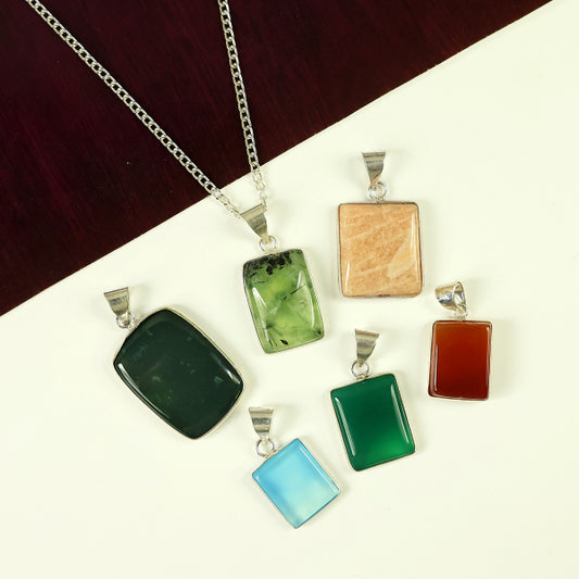 Natural AAA Quality Square Shape Pendant - Locket with Metal Chain