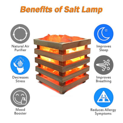 Himalayan Rock Salt Lamp Wooden Basket for Positive Energy