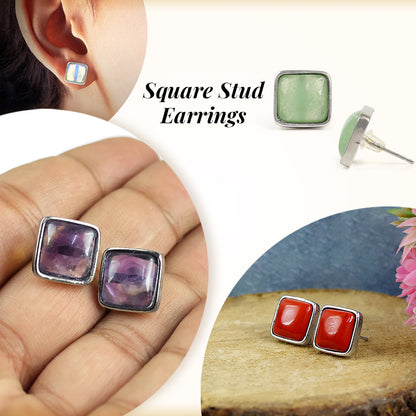 Natural Crystal Stone Square Earrings / Tpos / Studs for Girls Women