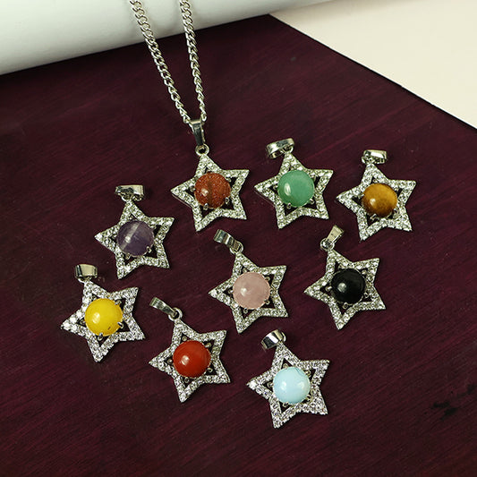 Natural Crystal Stone Star Shape Pendant - Locket with Metal Chain