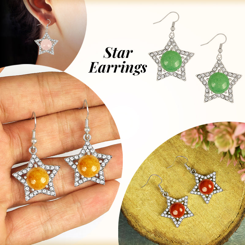 Natural Crystal Stone Star Shape Earrings for Girls Women
