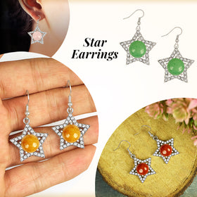 Natural Crystal Stone Star Shape Earrings for Girls Women