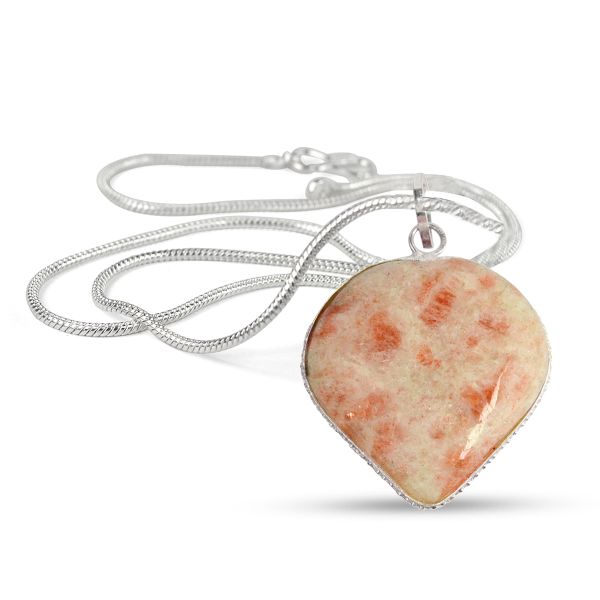 Natural Crystal Stone Heart Shape Pendant Size 30-35 mm with Metal Chain