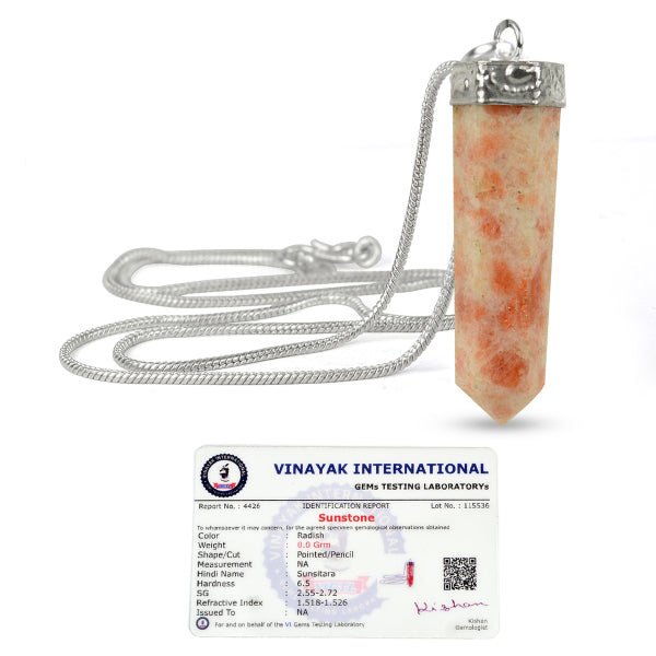 Certified AAA Natural Crystal Stone Pencil Shape Pendant - Locket with Metal Chain