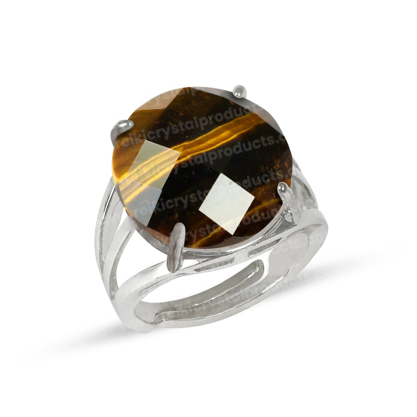 Natural Crystal Gemstone Adjustable Ring Round Cutting Shape Ring
