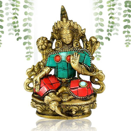 Antique Feng Shui Buddhism Goddess Mother Kwan Brass Statue with Stone Work