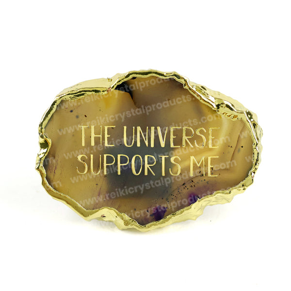 Crystal Stone Agate The Universe Supports Me Symbol Sileces & Coaster for Table Decoration