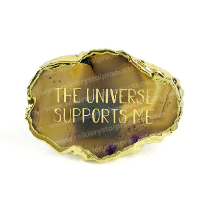 Crystal Stone Agate The Universe Supports Me Symbol Sileces & Coaster for Table Decoration