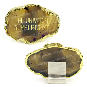Crystal Stone Agate The Universe Supports Me Symbol Sileces & Coaster for Table Decoration