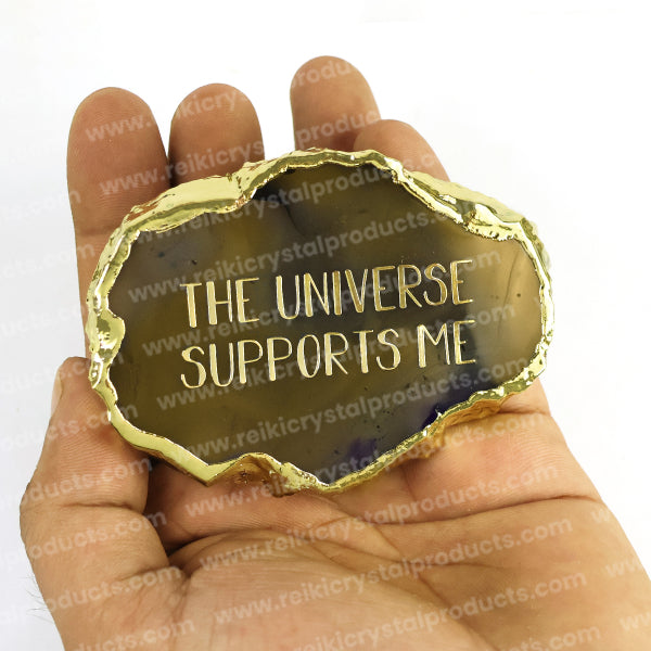 Crystal Stone Agate The Universe Supports Me Symbol Sileces & Coaster for Table Decoration