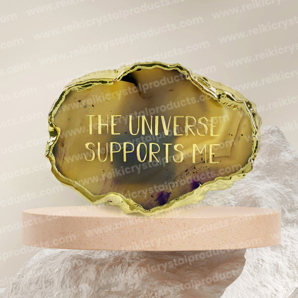 Crystal Stone Agate The Universe Supports Me Symbol Sileces & Coaster for Table Decoration