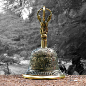 Spiritual Brass Tibetan Singing Buddhist Bell With Wooden Stick Size 20.3 cm (8 inch)