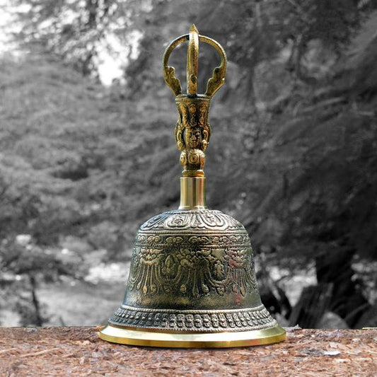 Spiritual Brass Tibetan Singing Buddhist Bell With Wooden Stick Size 20.3 cm (8 inch)